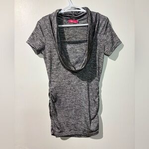 🩶Y2K Gray Draped Cowl Neck T-Shirt PTP 18 in🩶
